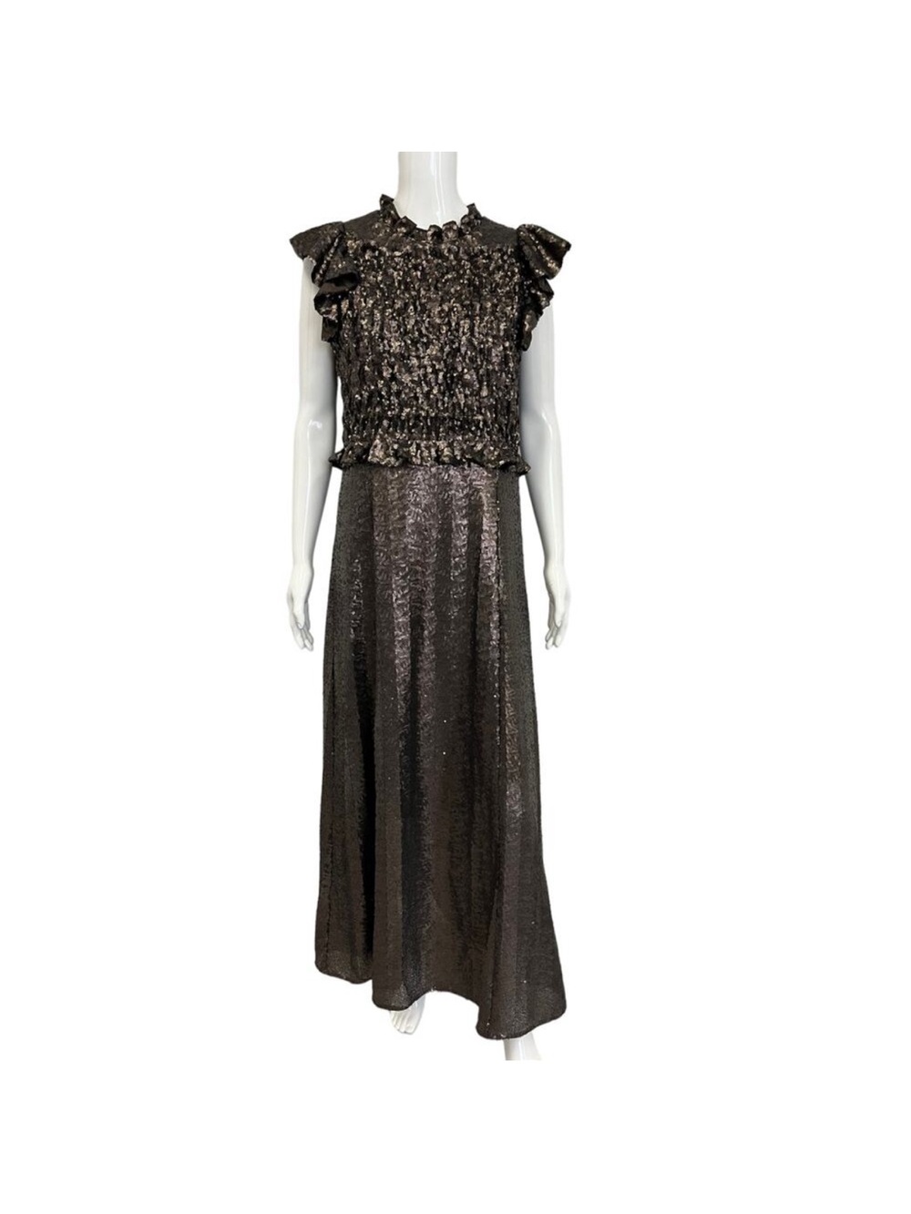 Sea New York NWT Metallic Bronze smocked Sequin Maxi Dress sz 6  Rachelle NWT